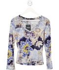Roberto Cavalli Blue Class Vintage Floral Lace Top UK S