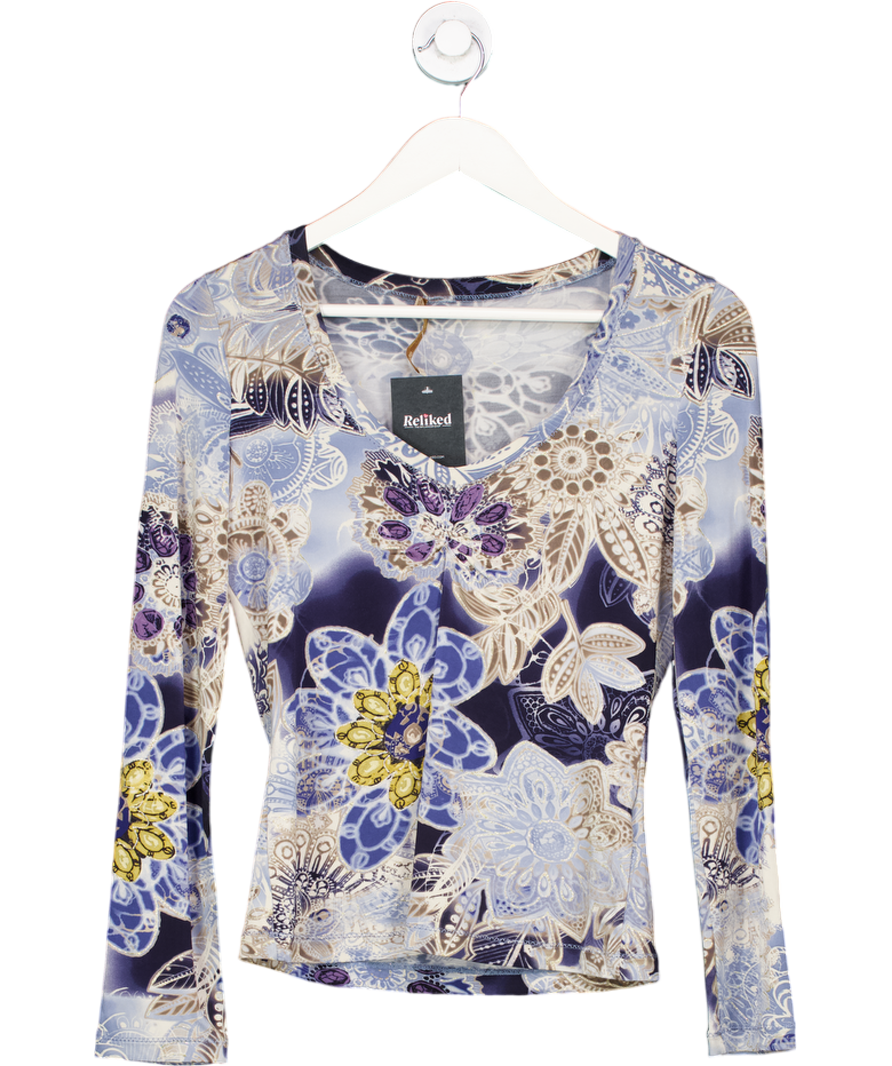 Roberto Cavalli Blue Class Vintage Floral Lace Top UK S