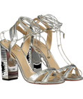 JF LONDON Metallic Silver Mirrored Block Heel Strappy Sandals UK 6 EU 39 👠