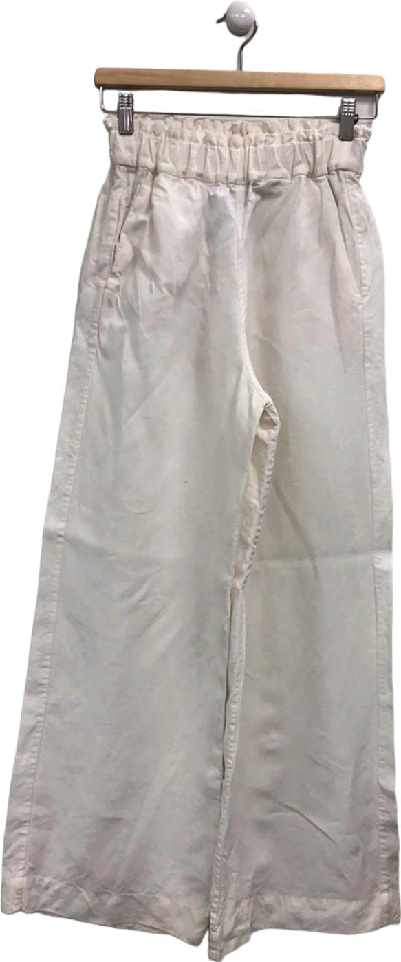 Casa Raki White Linen Wide Leg Trousers UK S