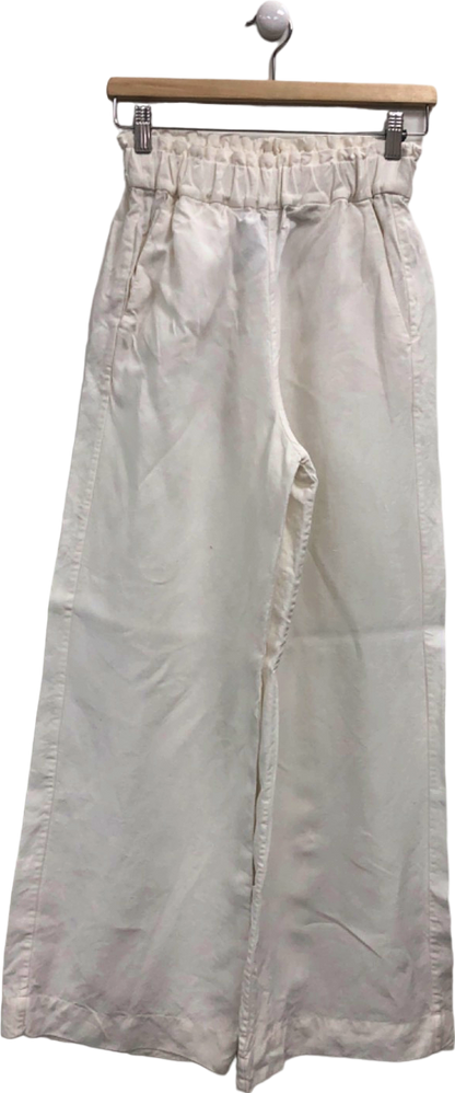 Casa Raki White Linen Wide Leg Trousers UK S