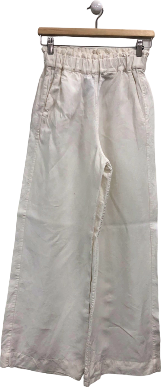 Casa Raki White Linen Wide Leg Trousers UK S