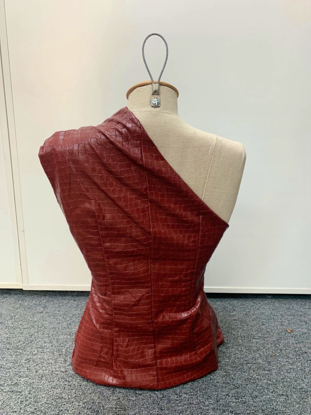 PLT Label Burgundy One Shoulder Faux Leather Dress UK 8