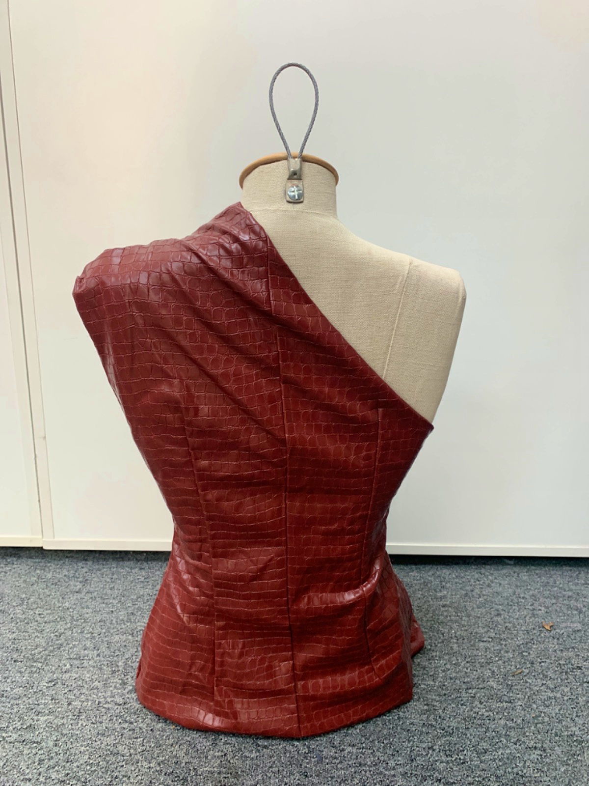 PLT Label Burgundy One Shoulder Faux Leather Dress UK 8