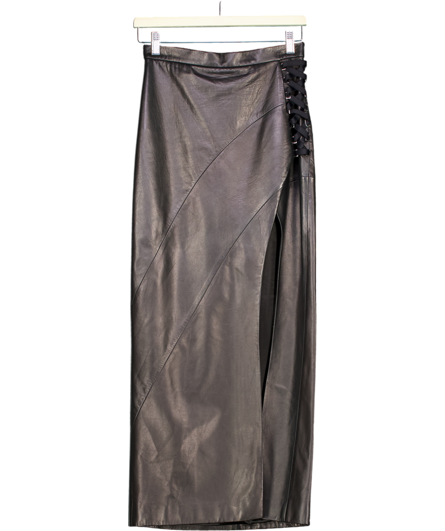 Pritch London Black Butter Soft Leather Midi Skirt With Silk Lining W26" UK XS/S