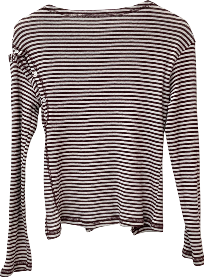 The moon White Diagonal Buttoned Striped Slit Top Burgundy UK S