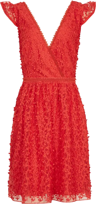 REISS Red Abrianna  Wrap Lace Floral-detail Dress UK 8