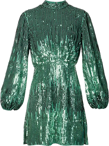 RIXO Green Sequin Long Sleeve Mini Dress UK 14