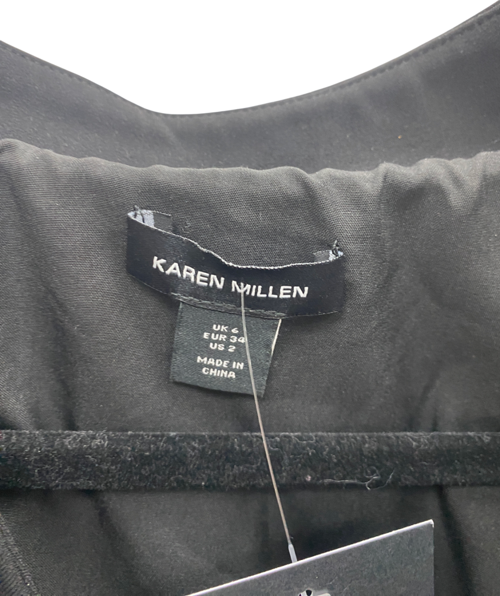 Karen Millen Black Embellished Caddy Plunge Cape Sleeve Woven Midi Dress UK 6