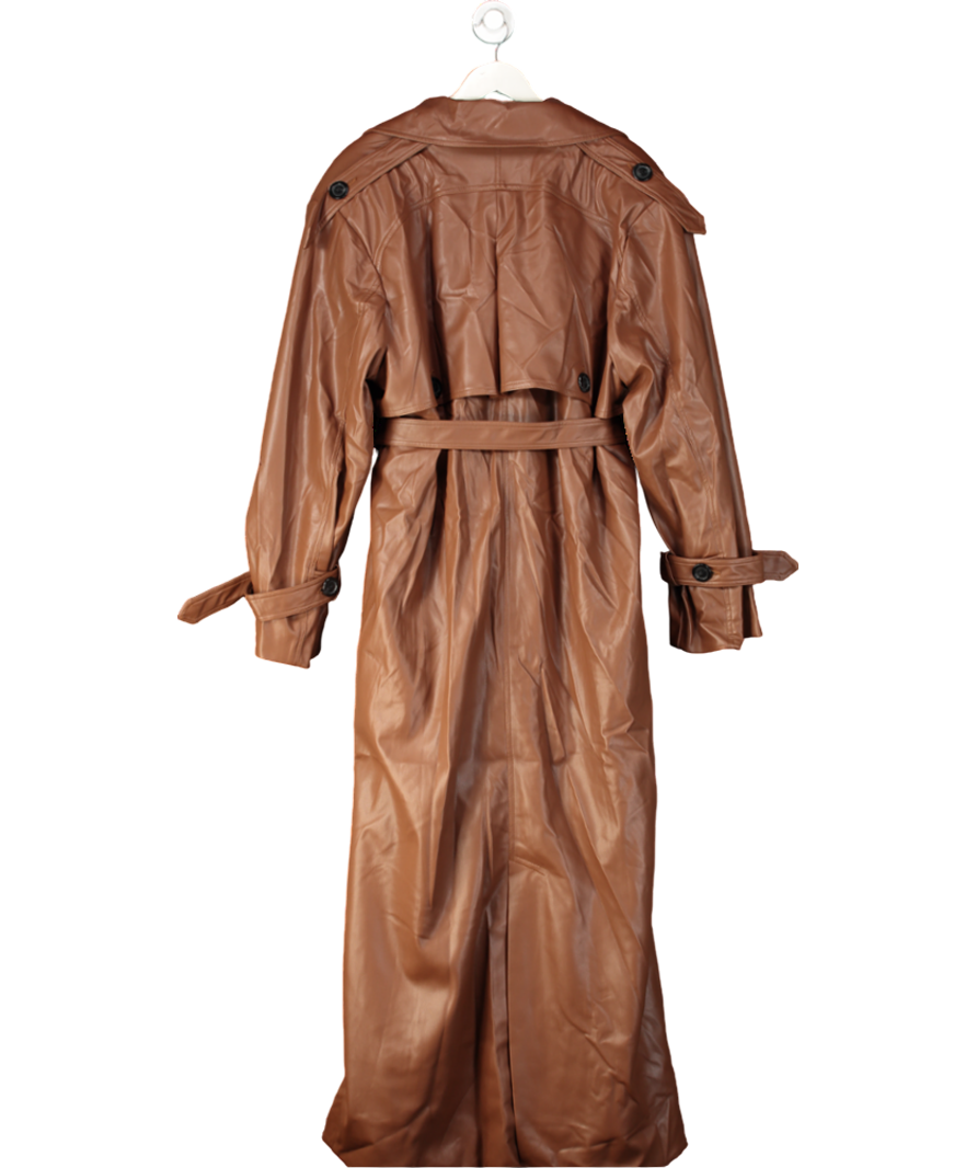 IZAKOVA Brown Vegan Leather Long Trench Coat UK M/L
