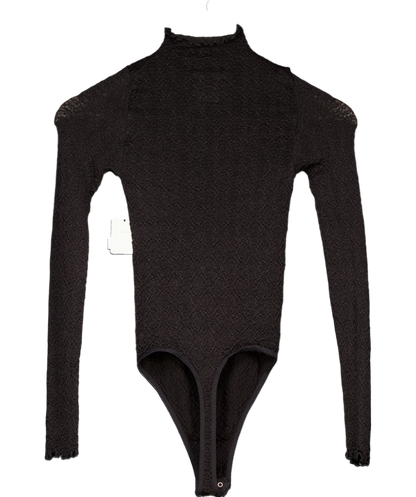 Free People Black Crinkle Long Sleeve Bodysuit UK M/L