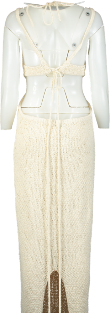 JLUX LABEL Cream Crochet Knit Midi Dress UK M