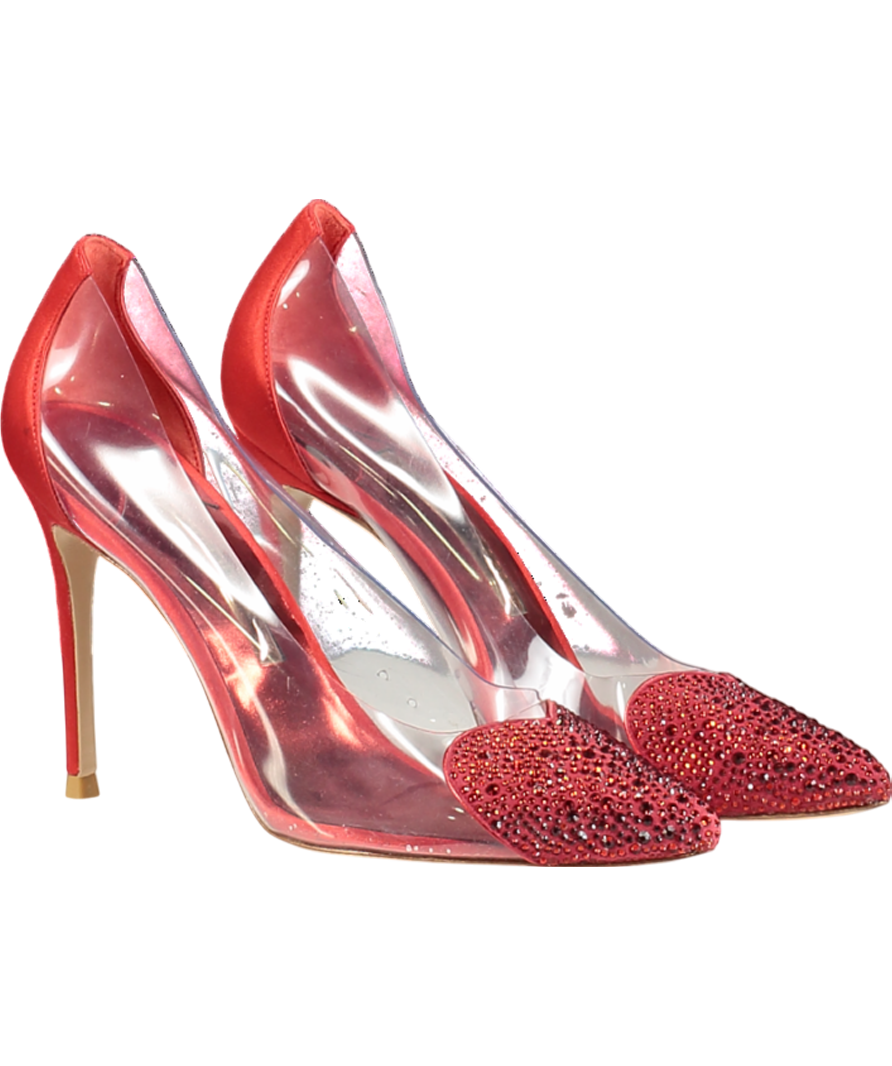 Sophia Webster Red Amora Heart-embellished Leather, Satin And Vinyl Heeled Courts UK 7 EU 40 👠