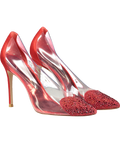 Sophia Webster Red Amora Heart-embellished Leather, Satin And Vinyl Heeled Courts UK 7 EU 40 👠