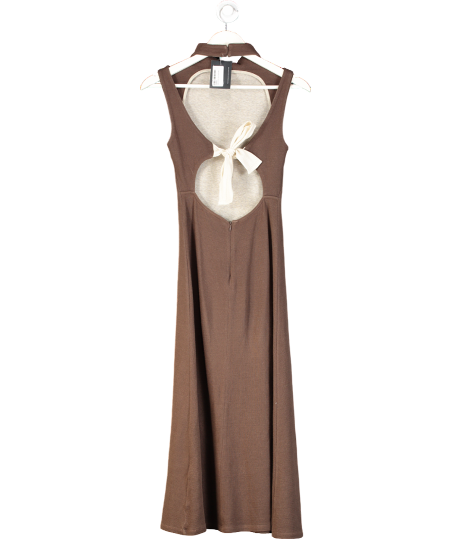 REISS Brown Cotton Knitted Maxi Dress With Open Back UK 4