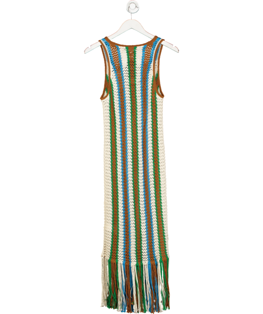 Mother Cream Striped The Benefits Fringe Maxi Dress UK XS
