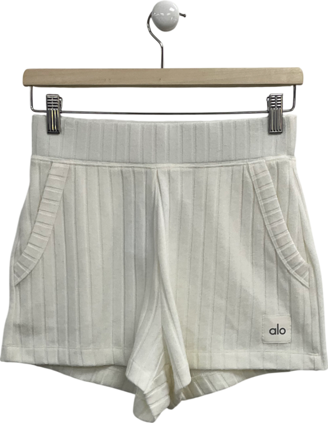 alo yoga Cream Ribbed Brushed Shorts UK S