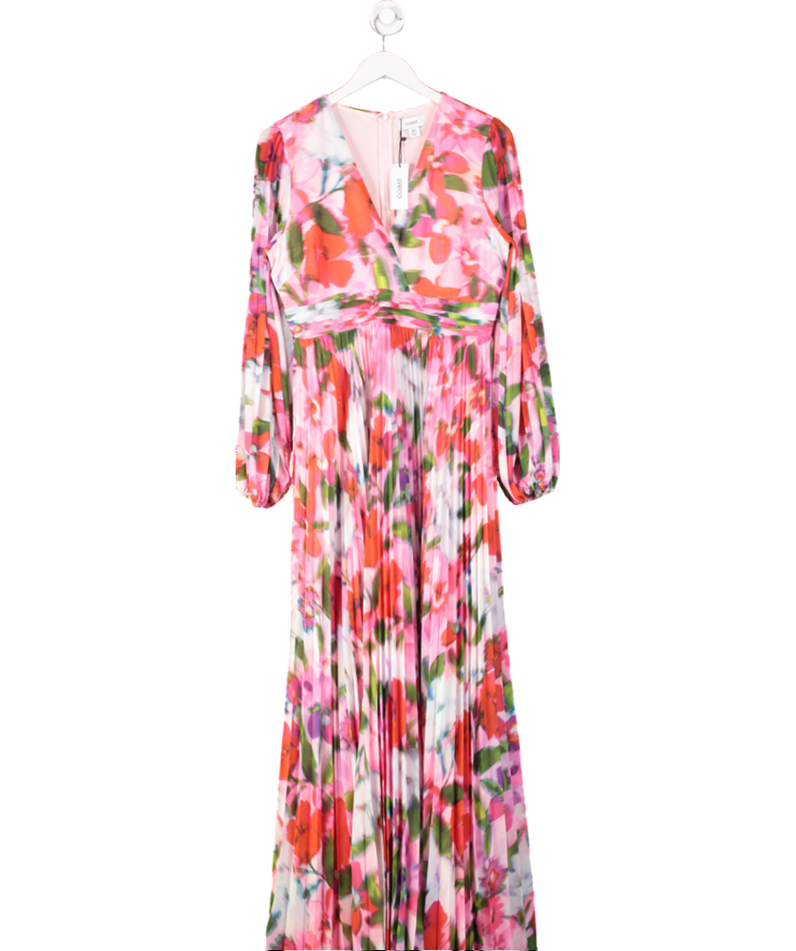 Coast Pink Chiffon Pleated Floral Printed Dress UK 12