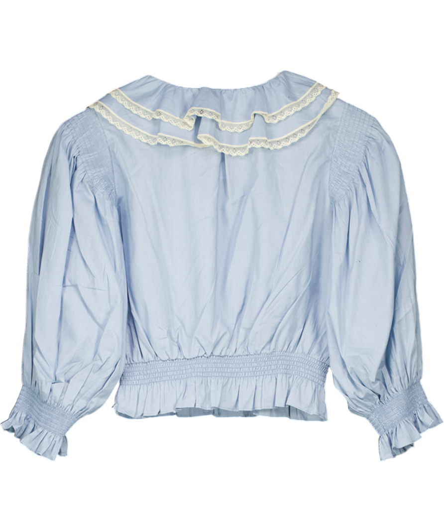 Hunter Bell Blue Dusty Bluw Shirred Detail Blouse With Lace Trim UK XS
