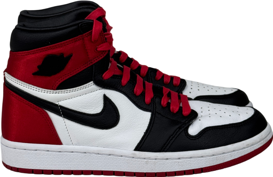 Nike White / Red / Black Jordan 1 Retro High Satin Black Toe Trainers UK 5 EU 38.5 👠