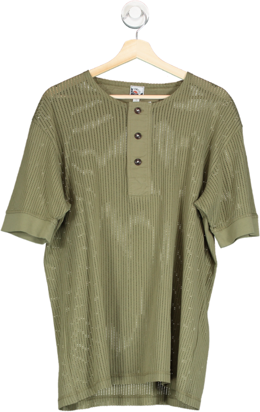 Sunspel Green Mesh Henley T Shirt UK M