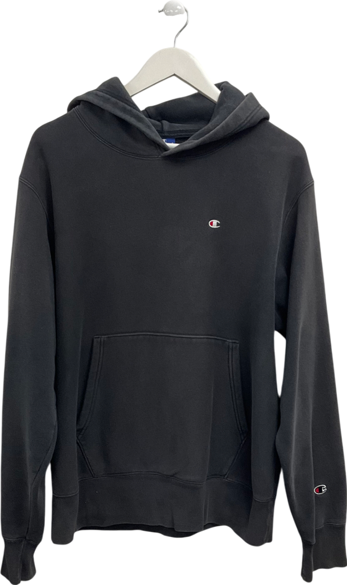 Champion Grey Reverse Weave Embroidered Logo Hoodie UK M