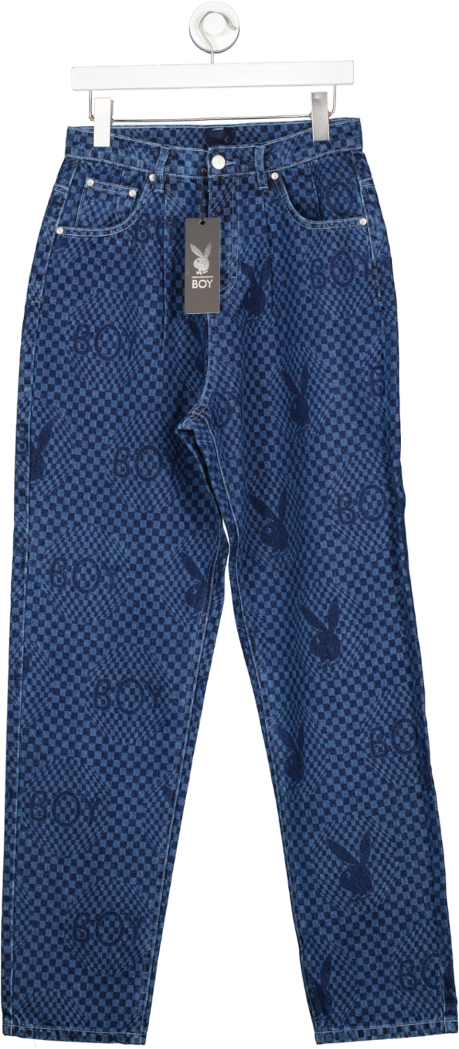 BOY LONDON Blue X Playboy Checkerboard Denim UK M