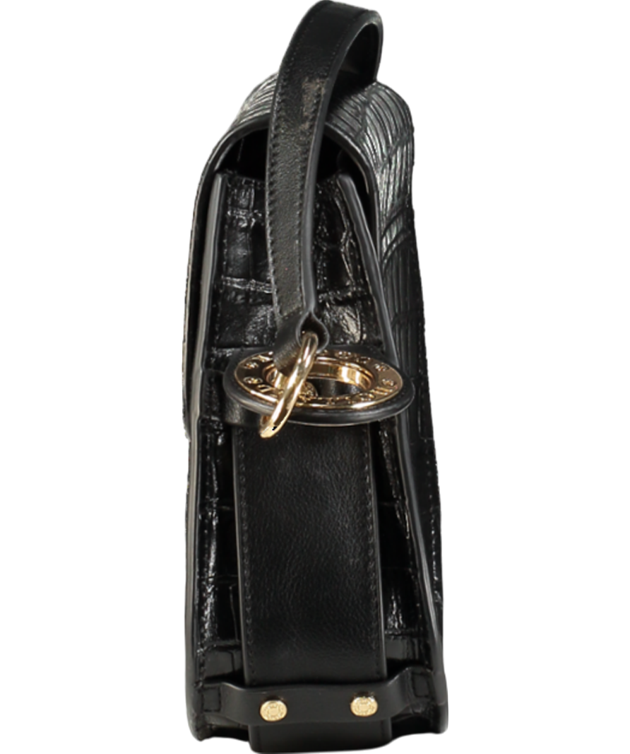 Holland Cooper Black Croc Leather Chelsea Saddle Bag