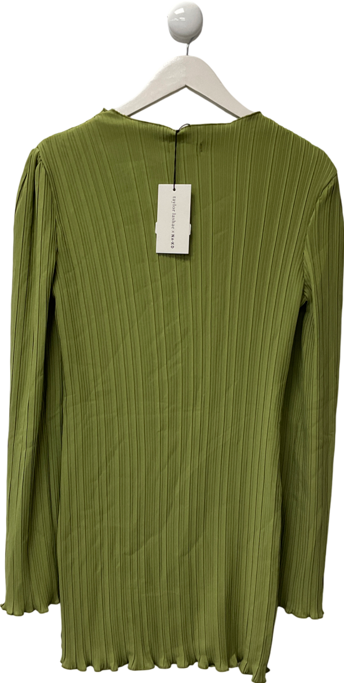 NA-KD Green Textured Dropped Sleeve Dress UK M