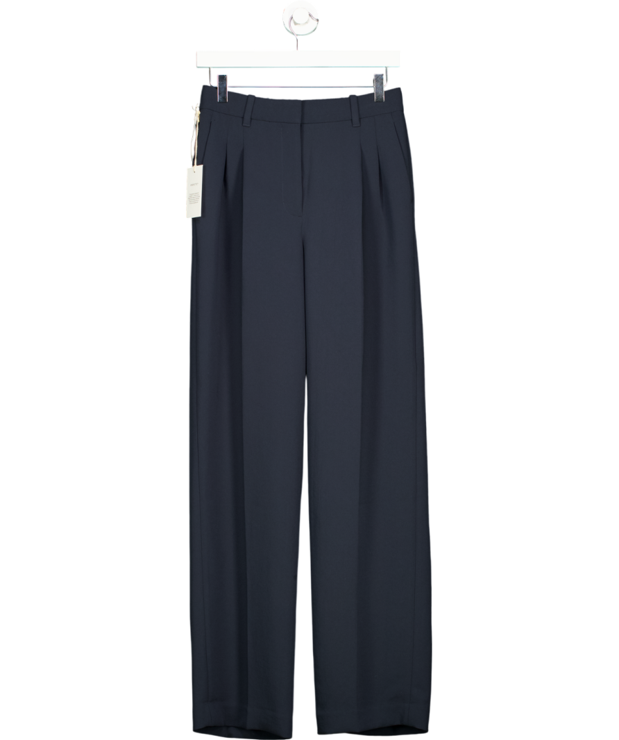 ARITZIA Navy Blue Crepe High-waisted, Wide-leg "the Effortless" Trousers UK 8 TALL