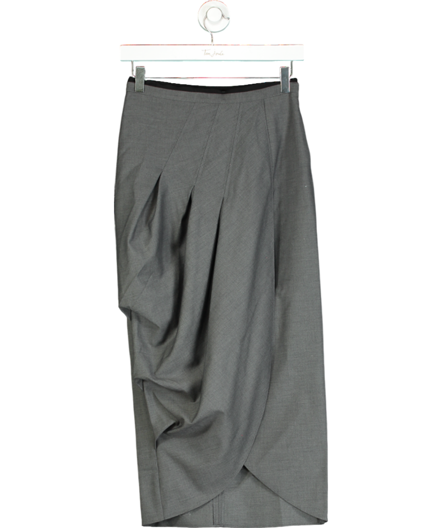 Karen Millen Grey Wool Blend Pleated Detail Tailored Midi Skirt UK 6