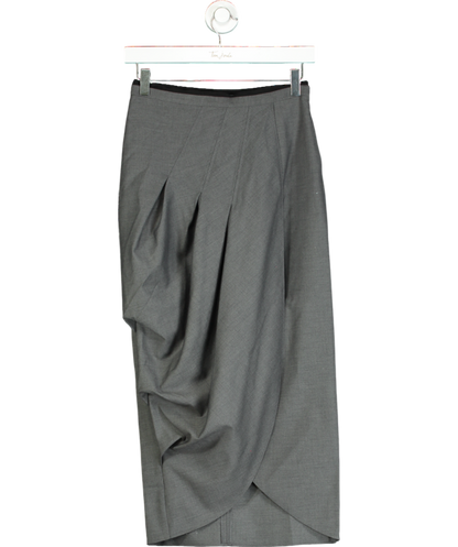 Karen Millen Grey Wool Blend Pleated Detail Tailored Midi Skirt UK 6