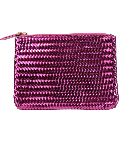 Boden Purple Woven Metallic Pouch Bag