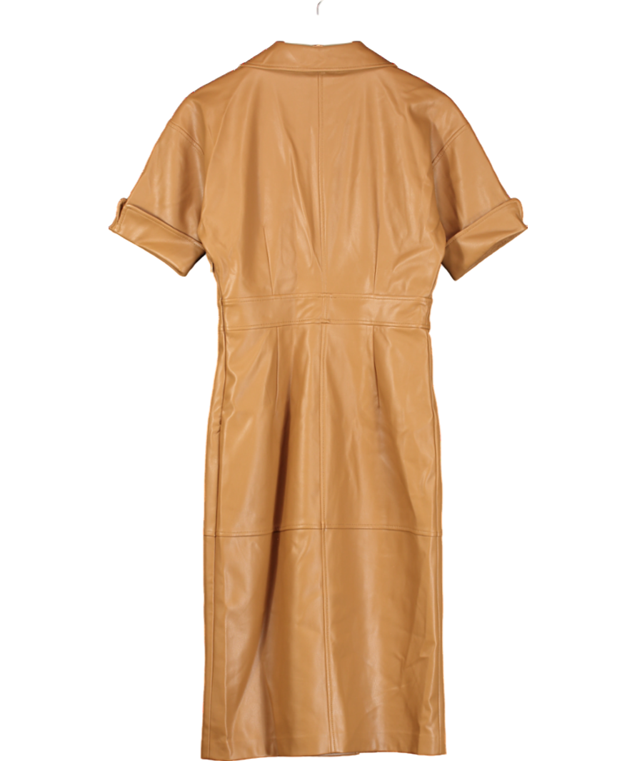 Sfera Brown Faux Leather Midi Dress UK S - Reliked Sfera Brown Faux Leather Midi Dress UK S - Reliked