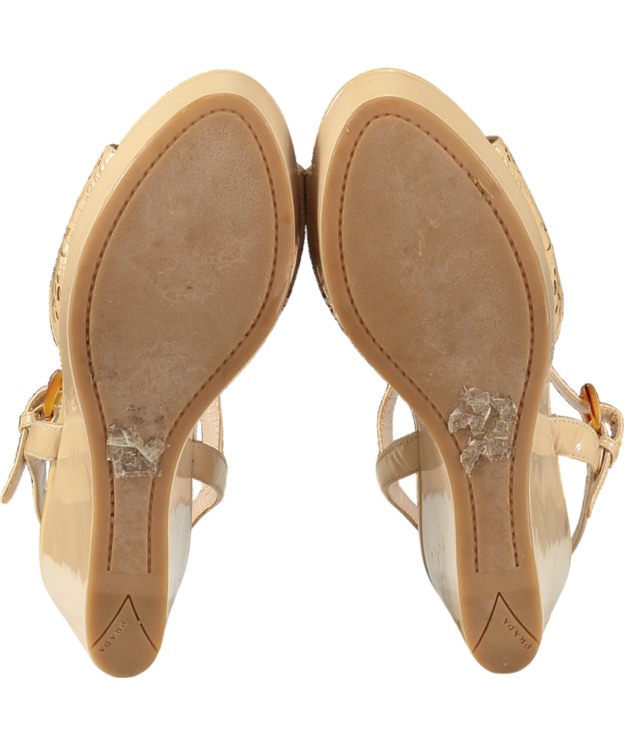 Prada Beige Patent Vernice Soft 3 Wedge Heel sandals UK 6 EU 39 👠