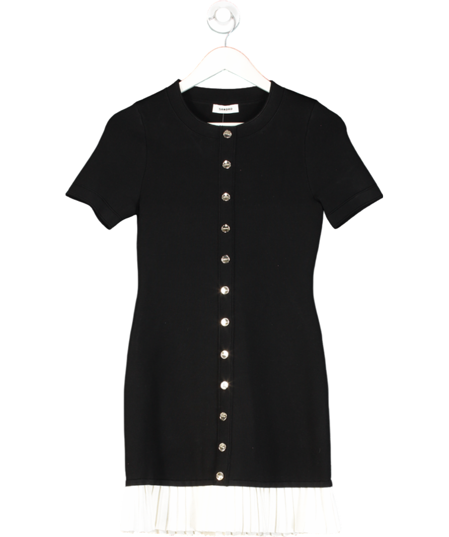 Sandro Black Short Knit Dress With Ruffle UK S