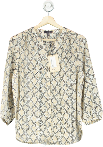 NYDJ Beige Snake Print Pintuck Blouse UK XS