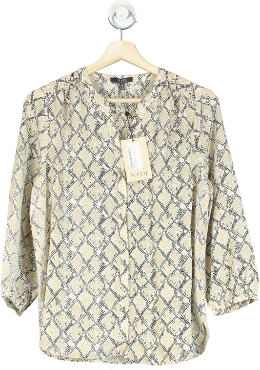 NYDJ Beige Snake Print Pintuck Blouse UK XS