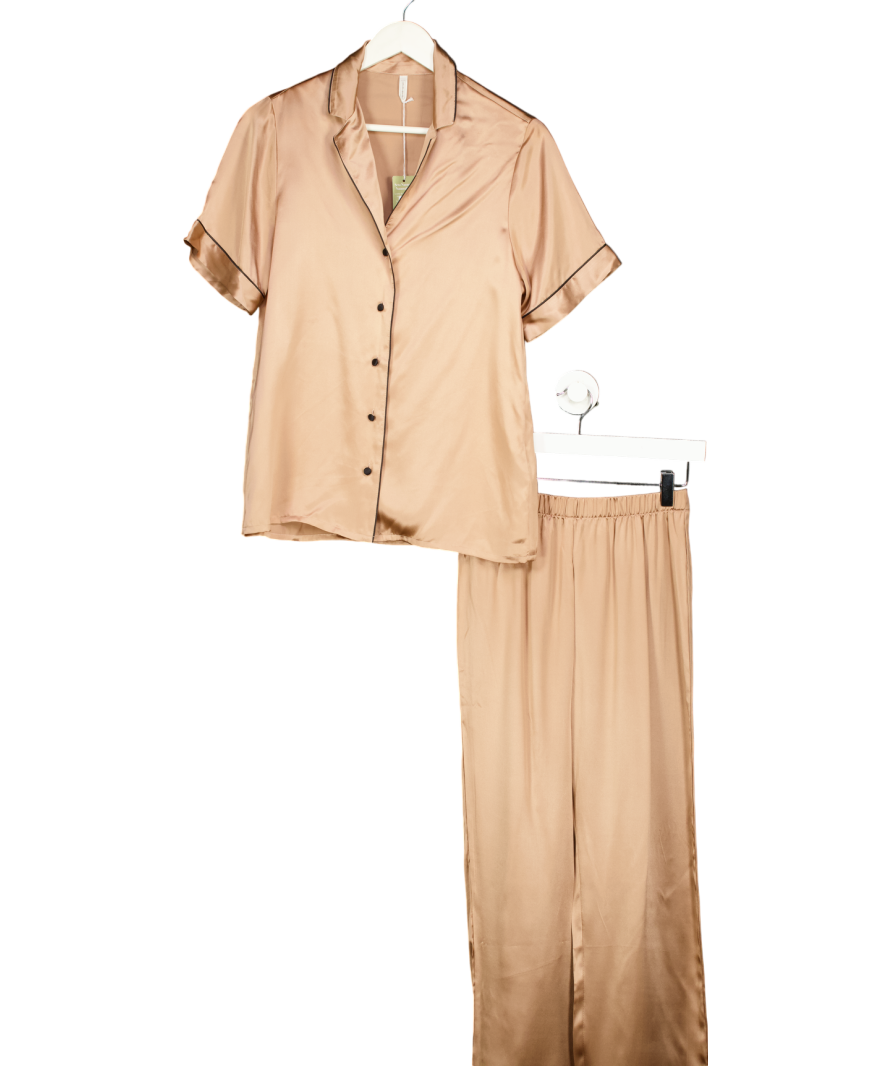 intimissimi Beige Stretch Silk Short Sleeve Shirt And Trousers Pyjamas UK S