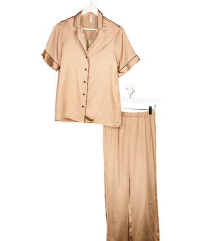 intimissimi Beige Stretch Silk Short Sleeve Shirt And Trousers Pyjamas UK S