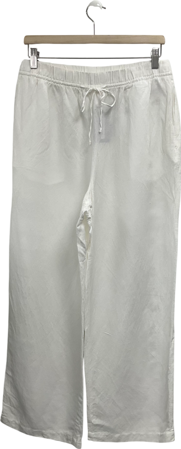 H&M White Linen Blend Pull On Trousers UK M