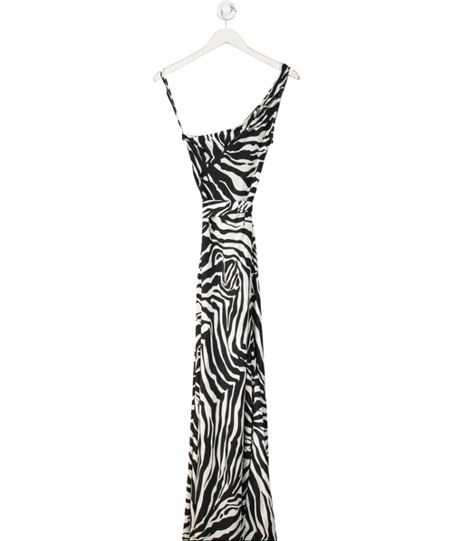 Alexandra Miro Black Zebra Print One Shoulder Maxi Dress UK M
