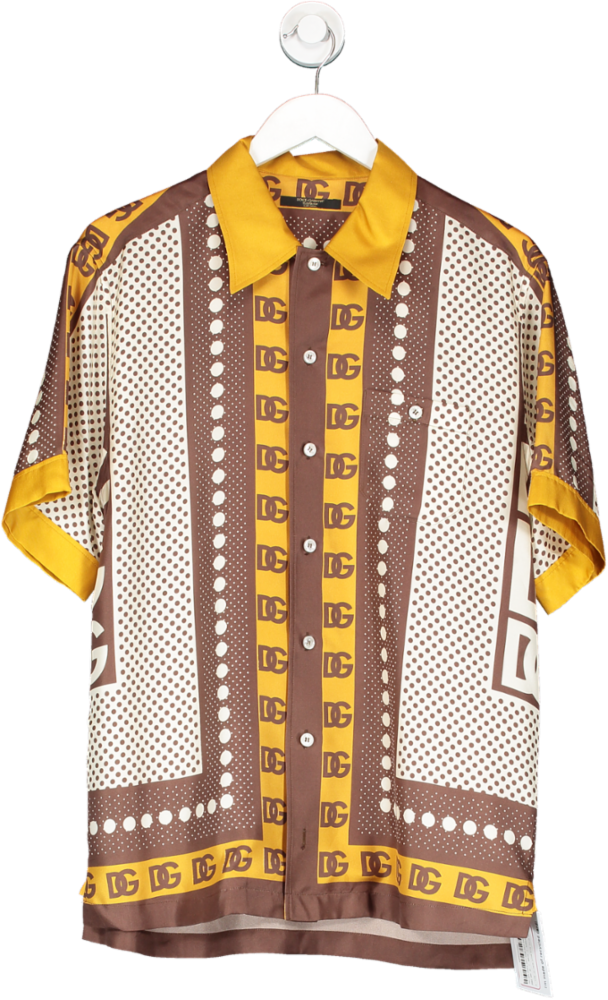 Dolce & Gabbana Cream Logo-print Silk Shirt Sz38 15" Neck UK S/M