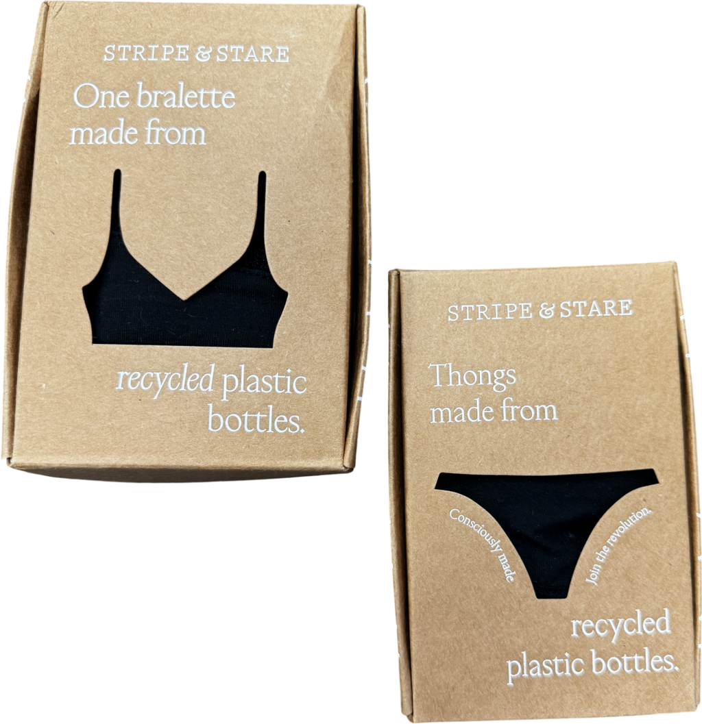 Stripe & Stare 2-piece Black Lace Bra And Thong Set UK XS