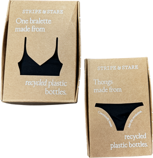 Stripe & Stare 2-piece Black Lace Bra And Thong Set UK XS