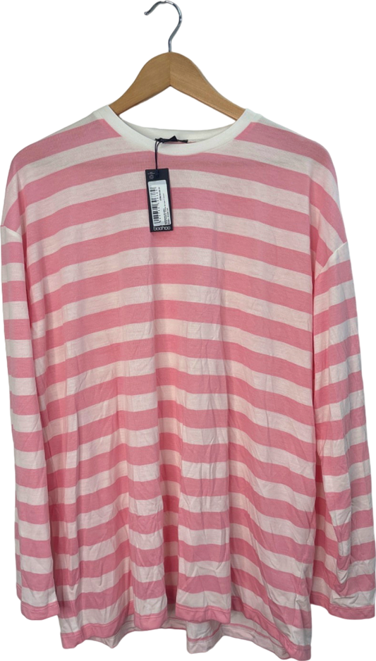 Boohoo Baby Pink and White Striped Long Sleeve Top UK 12