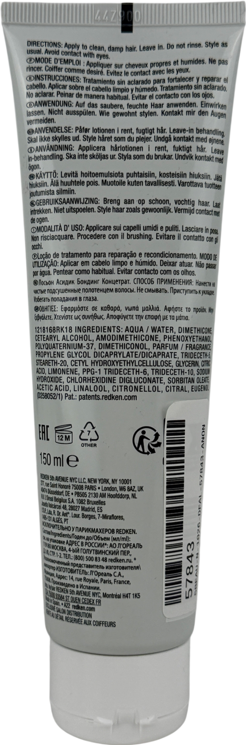 REDKEN Acidic Bonding Concentrate Leave-in Treatment, Bond Repair For Damaged Hair With Heat Protection 50ml