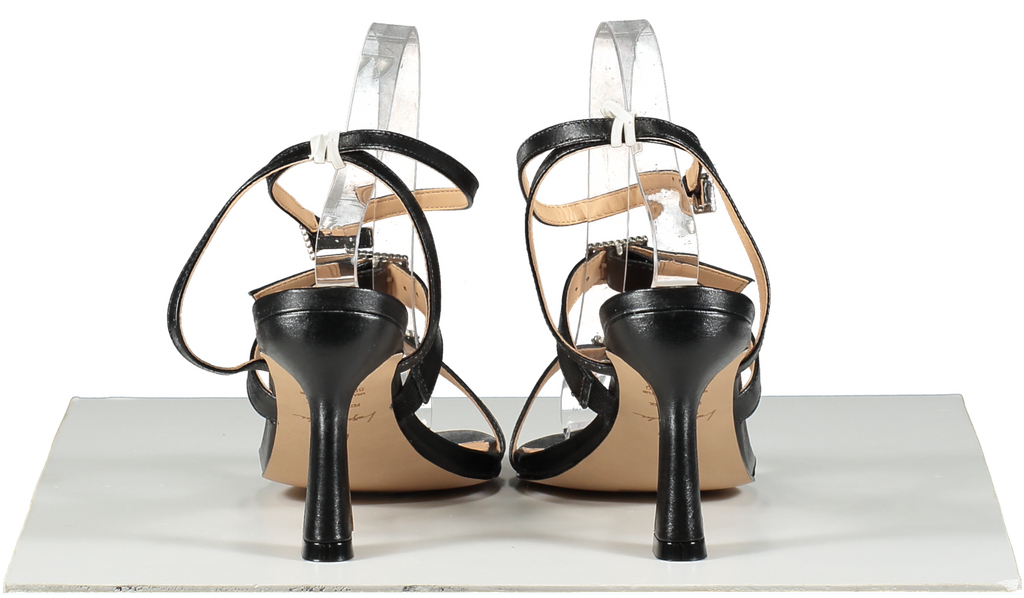 Luiza Barcelos Black BLACK CRYSTAL BUCKLE MID-HEEL SANDALS UK 6 EU 39 👠