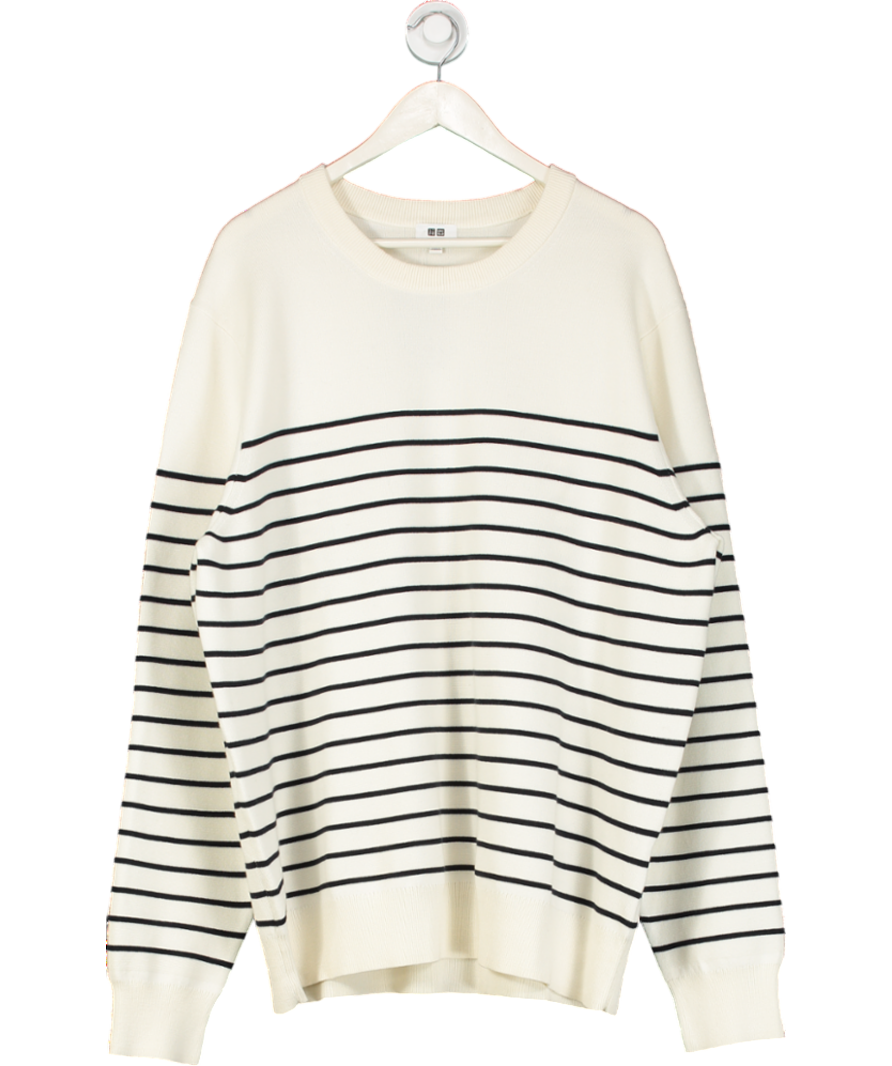 Uniqlo Cream Ribbed Striped Crew Neck Jumper UK XXL