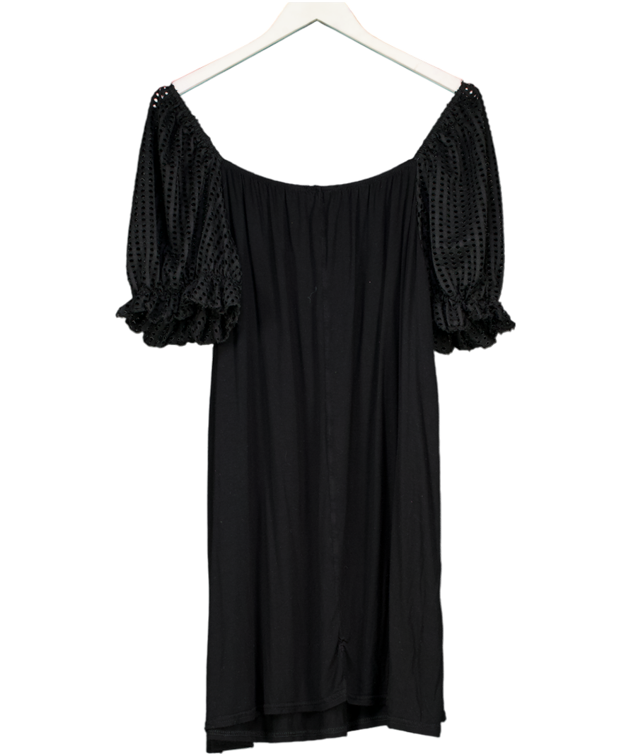 Yours Black Crochet Puff Sleeve Oversized Top UK 28